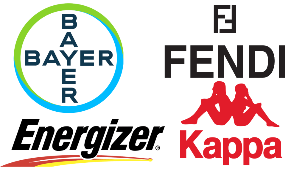 the logos of Bayer and Fendi, Kappa and Energizer